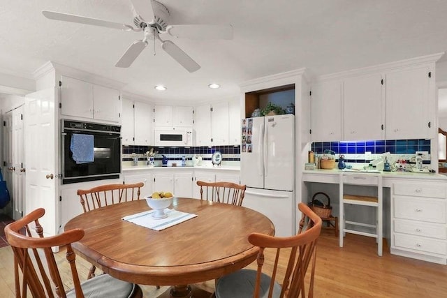 8 Viking Rock Rd, Yarmouth, MA 02664 - dining area featuring light wood-style flooring, ceiling fan, ornamental molding, and recessed lighting