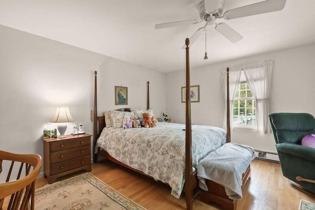 8 Viking Rock Rd, Yarmouth, MA 02664 - bedroom with light wood finished floors, a ceiling fan, and a baseboard radiator