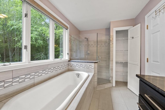 731-R Grove St, Norwell, MA 02061 - full bath featuring a shower stall, a bath, tile patterned flooring, and vanity