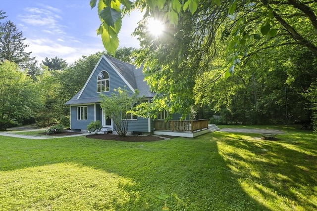 731-R Grove St, Norwell, MA 02061 - view of front of property with a deck, a front yard, and roof with shingles