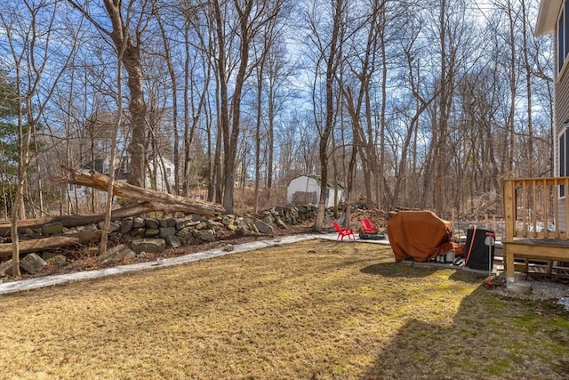 view of yard featuring an outdoor structure and a storage unit