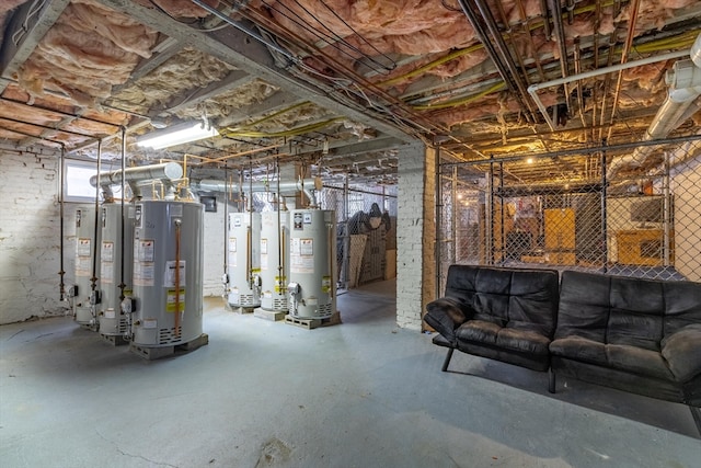 basement featuring water heater