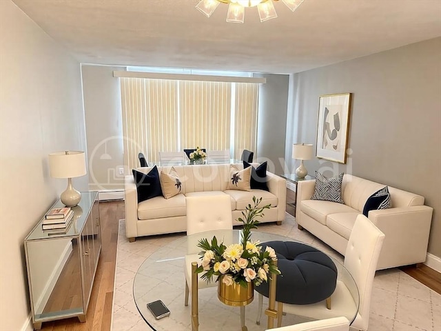 living area featuring light wood-style flooring