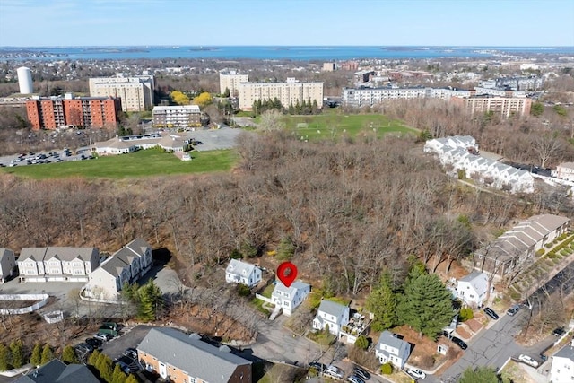 bird's eye view with a city view