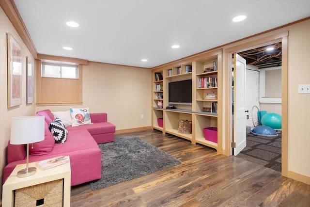 15 Hawthorne Rd, Hingham, MA 02043 - living room with wood finished floors, recessed lighting, and baseboards
