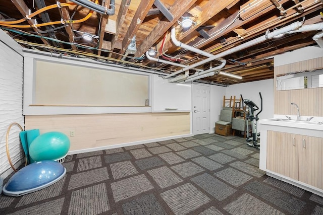 15 Hawthorne Rd, Hingham, MA 02043 - unfinished basement featuring dark carpet and a sink