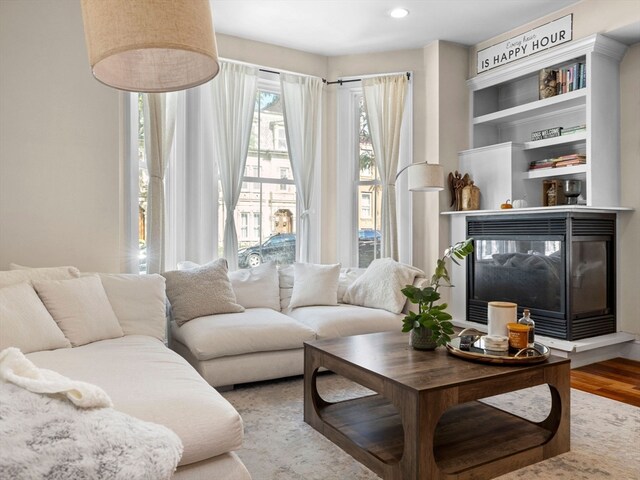 living room with hardwood / wood-style flooring