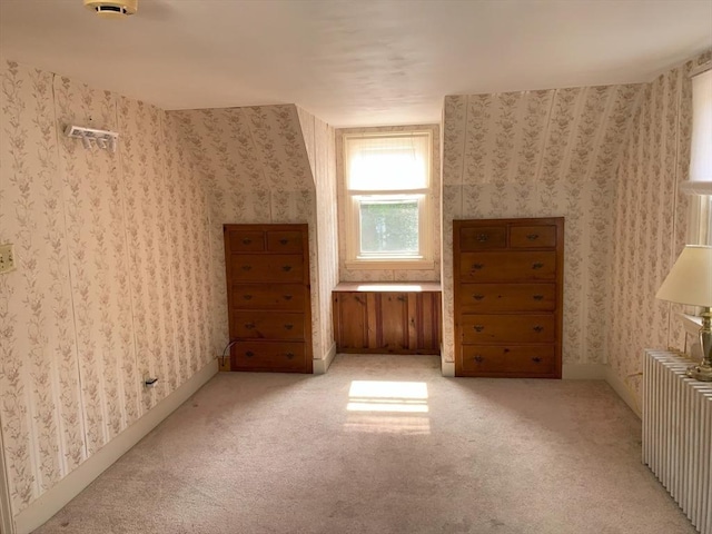 19 Locust Ave, Southbridge, MA 01550 - additional living space featuring radiator heating unit, wallpapered walls, and light colored carpet