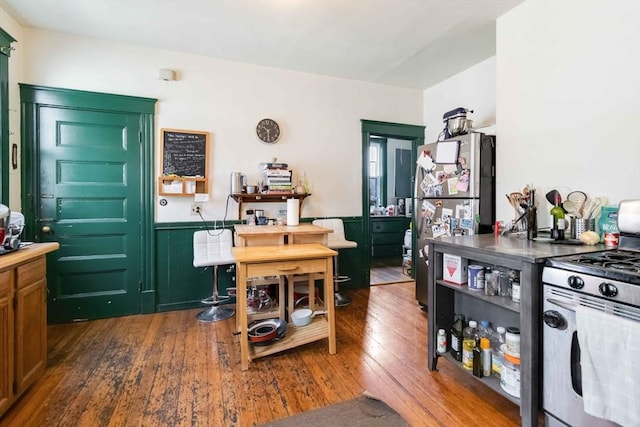kitchen featuring dark wood-style flooring and appliances with stainless steel finishes