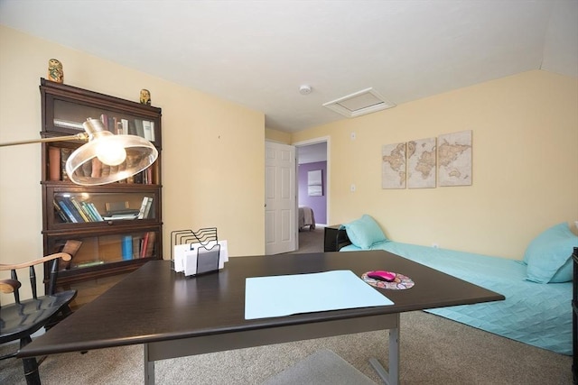 38 Nature View Dr Unit 38, Uxbridge, MA 01569 - office area with attic access, carpet floors, and vaulted ceiling