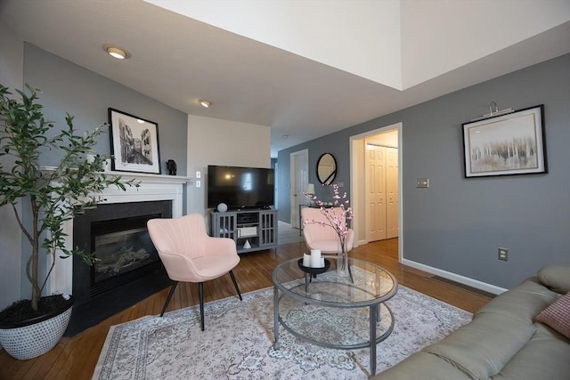 38 Nature View Dr Unit 38, Uxbridge, MA 01569 - living area with a fireplace with flush hearth and wood finished floors