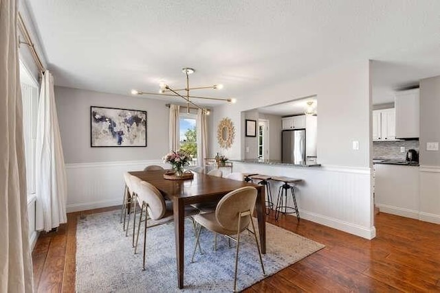151 Whitehall Rd, Amesbury, MA 01913 - dining area featuring wood finished floors, a chandelier, and wainscoting