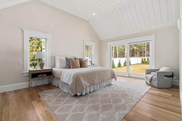 10 Dawson Way, Falmouth, MA 02536 - bedroom with vaulted ceiling, access to outside, multiple windows, wood finished floors, and wooden ceiling