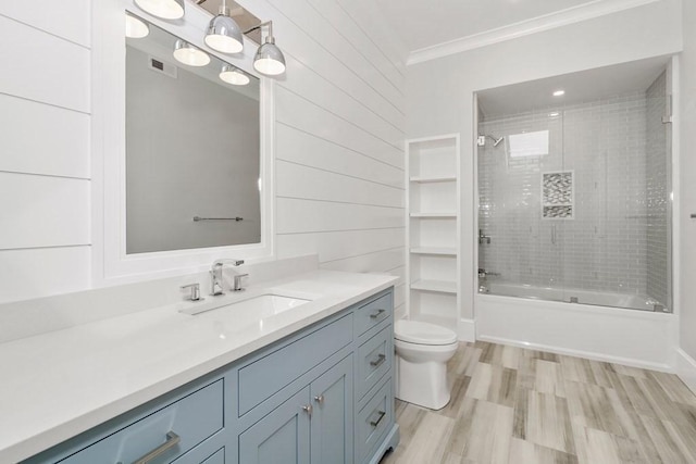 10 Dawson Way, Falmouth, MA 02536 - full bath featuring toilet, vanity, crown molding, bathtub / shower combination, and wood finished floors