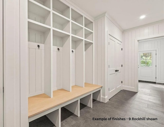 mudroom with wood finished floors