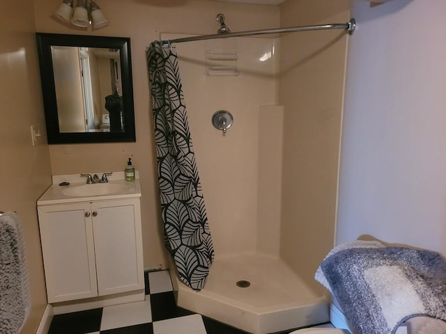 bathroom featuring vanity and walk in shower