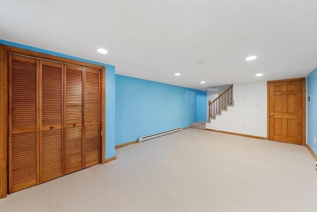 52 Richard Rd, Hanson, MA 02341 - finished below grade area with a baseboard radiator, recessed lighting, and stairway