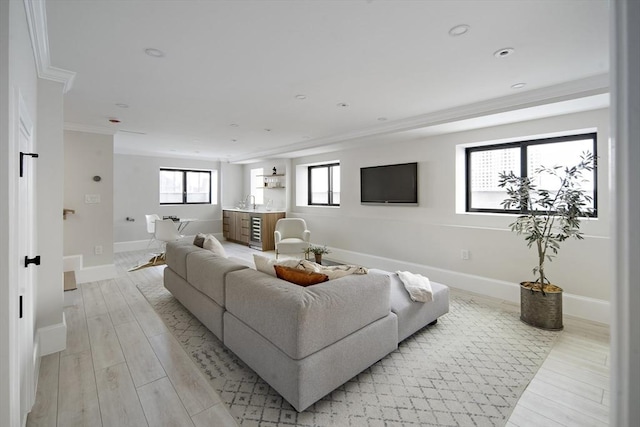 133 Fayerweather St Unit 1, Cambridge, MA 02138 - living area featuring crown molding, plenty of natural light, and light wood-style flooring