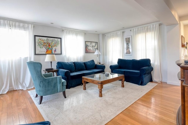 living area with baseboards and light wood-style floors