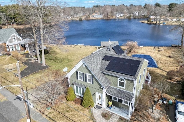 aerial view featuring a water view