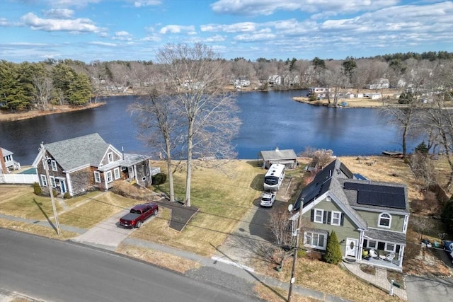 bird's eye view featuring a water view