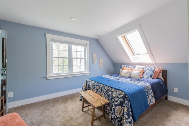 155 Great Marsh Rd, Barnstable, MA 02632 - bedroom with a skylight, vaulted ceiling, carpet flooring, and baseboards