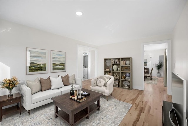 living room featuring light wood-type flooring