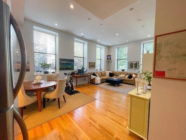 living room featuring recessed lighting and light wood-style floors