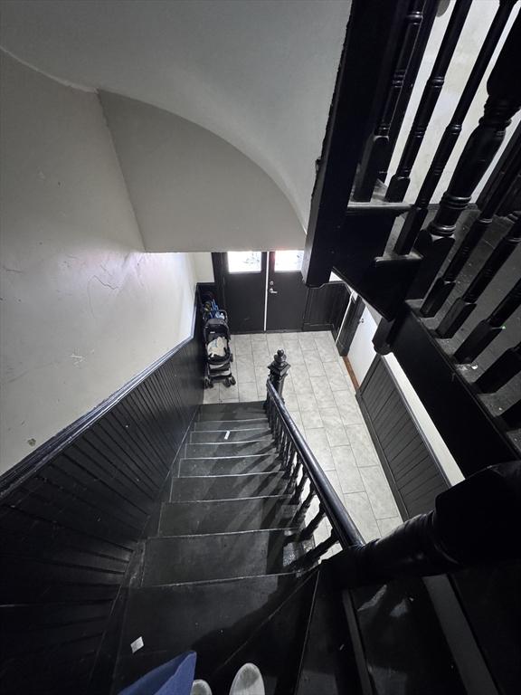 132 Chelsea St, Boston, MA 02128 - stairway featuring lofted ceiling