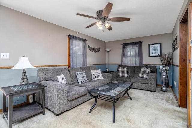 150 Appleton Cir, Fitchburg, MA 01420 - living room featuring ceiling fan, carpet floors, and baseboards