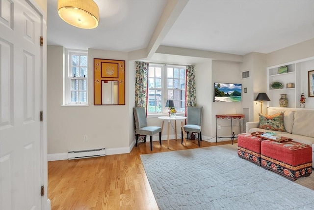 15 River Unit 306, Boston, MA 02108 - sitting room with a baseboard radiator, healthy amount of natural light, light wood-style flooring, and baseboards