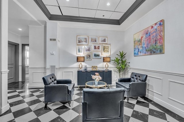 15 River Unit 306, Boston, MA 02108 - building lobby with ornamental molding, a decorative wall, recessed lighting, and wainscoting