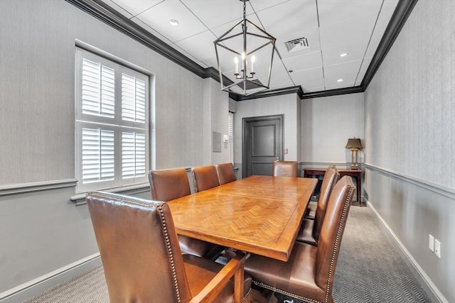 15 River Unit 306, Boston, MA 02108 - dining area with a chandelier, crown molding, baseboards, and carpet flooring
