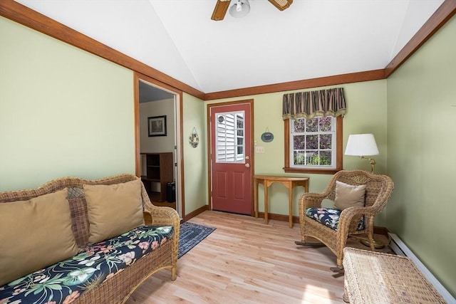 19 K St, Weymouth, MA 02189 - foyer featuring lofted ceiling, light wood-style floors, baseboards, and a ceiling fan