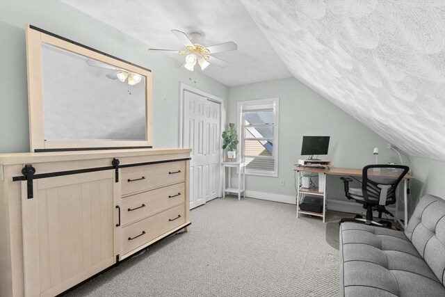 353 Medford St Unit 2, Malden, MA 02148 - office space featuring light colored carpet, lofted ceiling, a ceiling fan, and baseboards