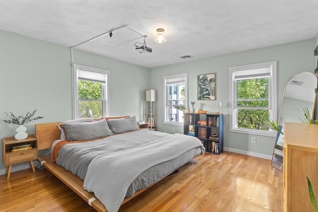 353 Medford St Unit 2, Malden, MA 02148 - bedroom featuring baseboards, multiple windows, and light wood-type flooring