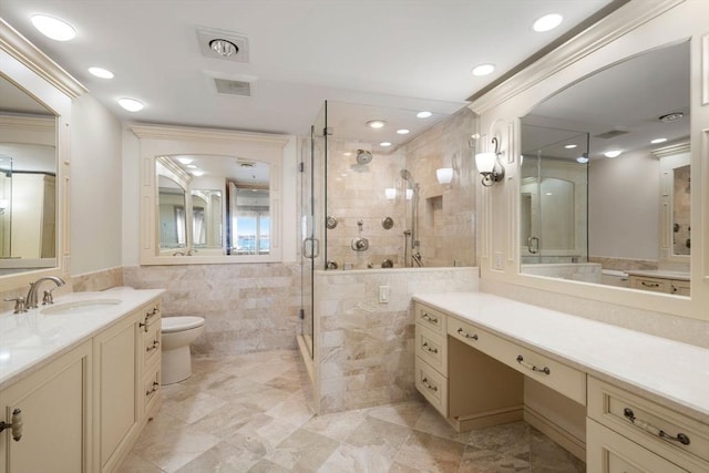 20 Rowes Wharf Unit Th7, Boston, MA 02110 - bathroom with tile walls, a stall shower, and vanity