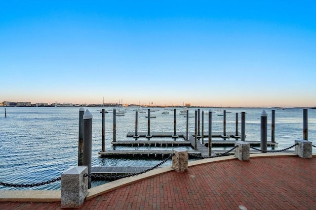 dock area featuring a water view