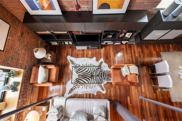 living room with wooden walls