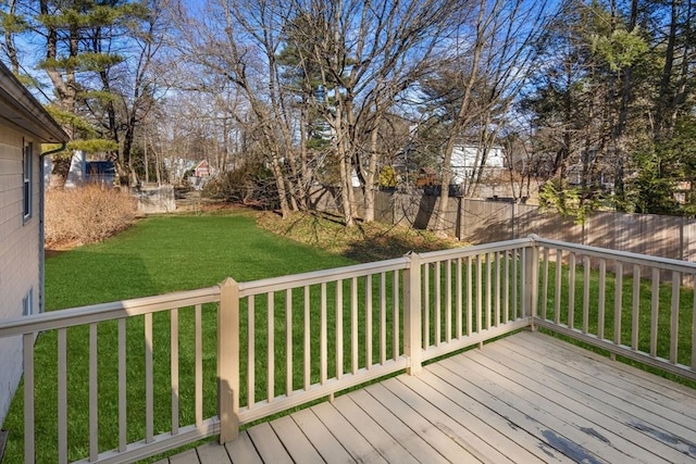 deck with a yard and fence