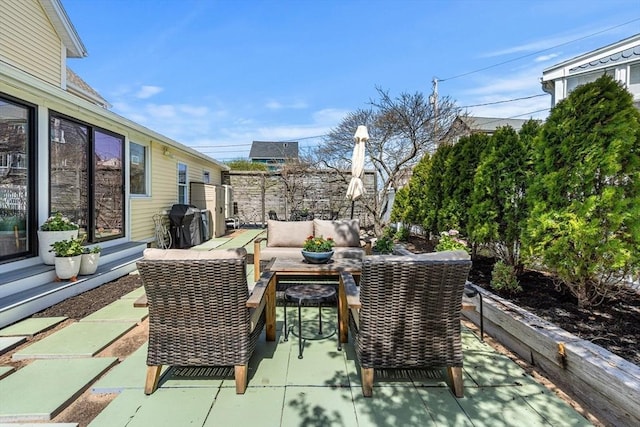 view of patio / terrace with fence private yard and an outdoor hangout area