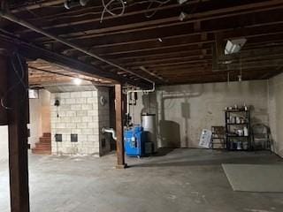 basement featuring gas water heater