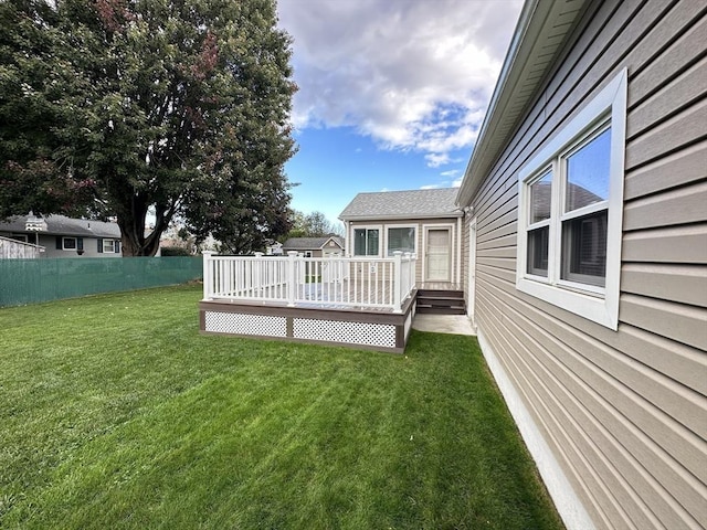 view of yard featuring a wooden deck