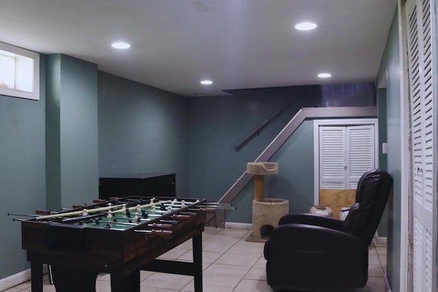 27 Bushwick Pl, Springfield, MA 01109 - recreation room with recessed lighting, tile patterned floors, and baseboards