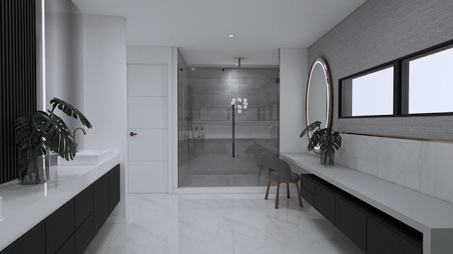 bathroom with vanity and walk in shower