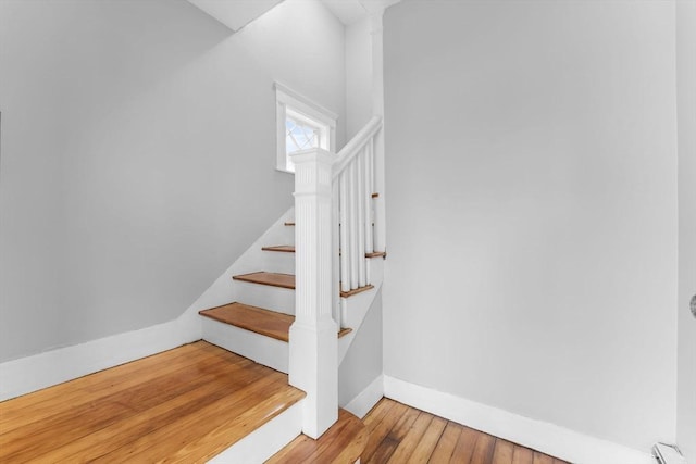 253 Sycamore St Unit 1, Watertown, MA 02472 - stairs featuring wood finished floors, a baseboard radiator, and baseboards