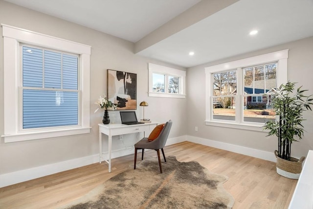 office space featuring light hardwood / wood-style floors