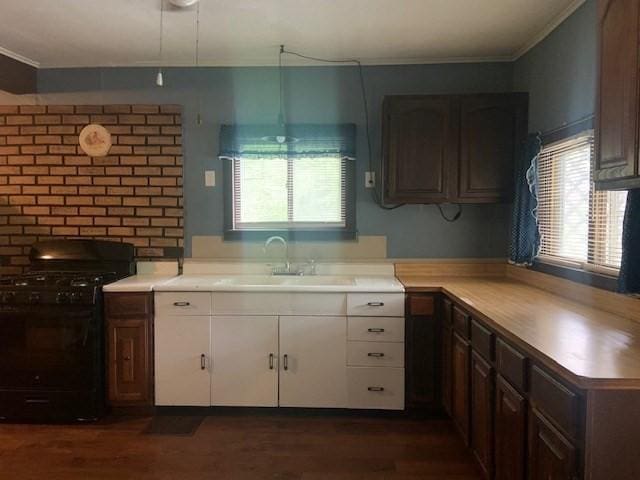 45-47 Middlefield Rd, Chester, MA 01011 - kitchen with a sink, black gas range, ornamental molding, healthy amount of natural light, and light countertops