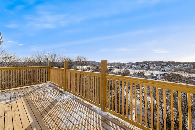 view of snow covered deck