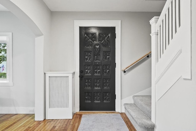 112 Brookline St, Worcester, MA 01603 - entryway featuring arched walkways, hardwood / wood-style flooring, and stairway